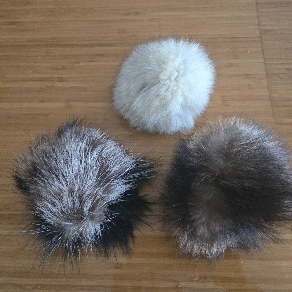 Real Fur Pom Pom Trio - Natural Tones